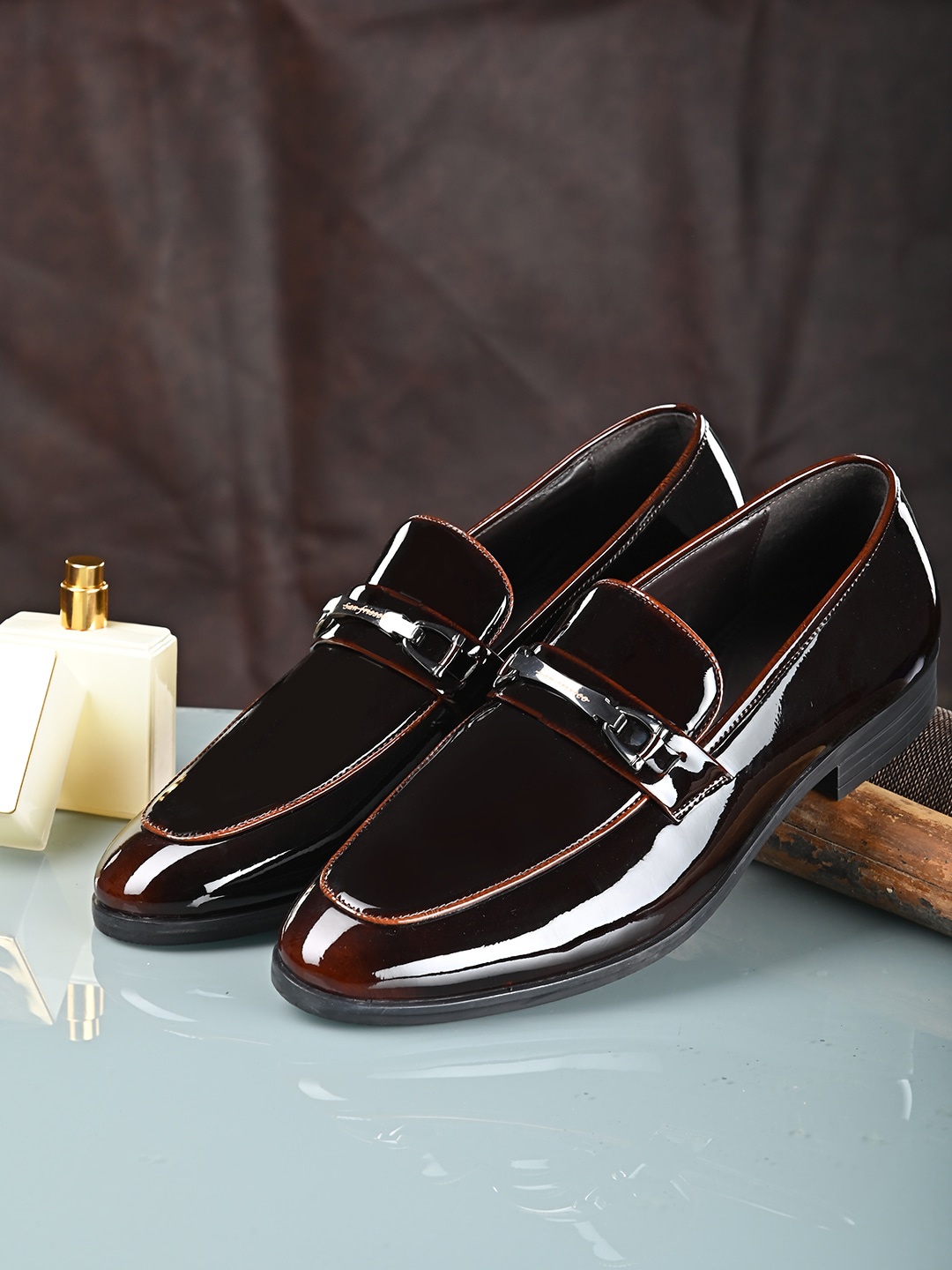 

San Frissco Men Burgundy Patent Formal Slip-On Loafers