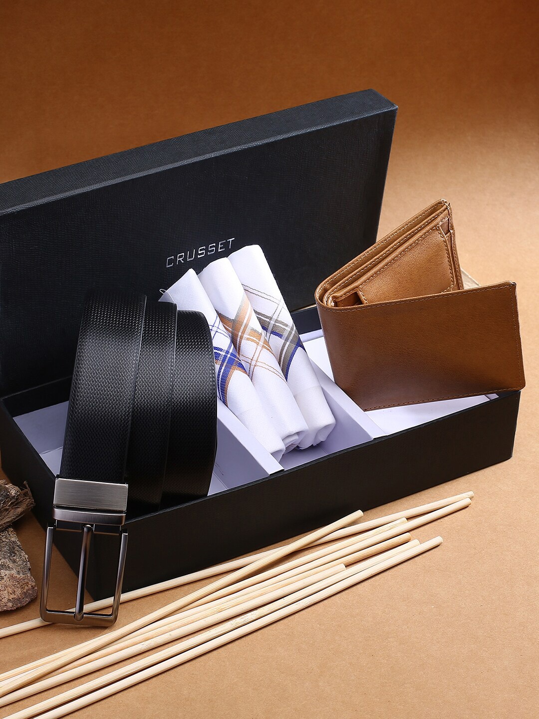 

CRUSSET Men Black Formal Belt Combo Set