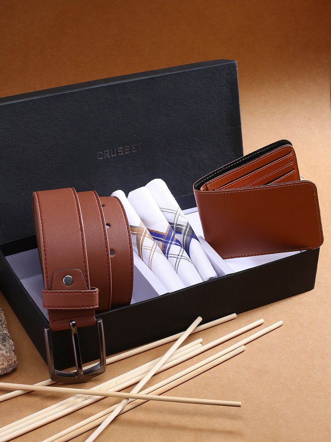 

CRUSSET Men Tan & White Formal Accessory Gift Set