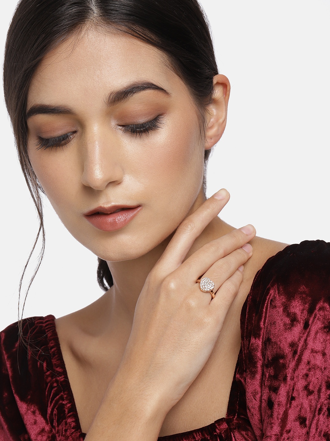 

I Jewels White Rose Gold-Plated AD Studded Adjustable Finger Ring