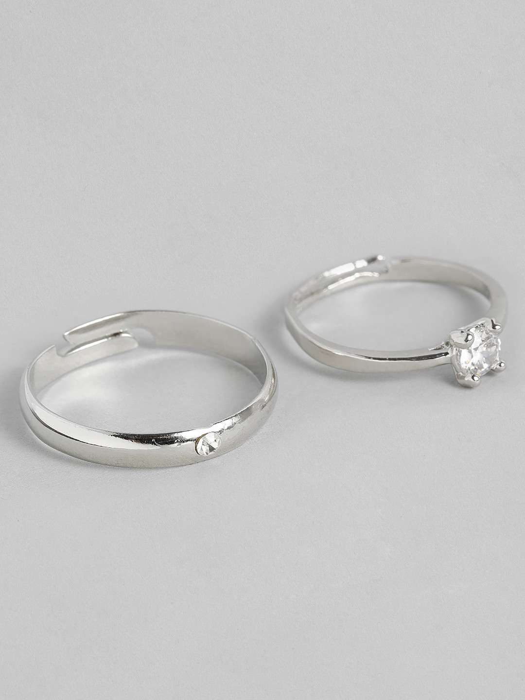

I Jewels Silver-Plated Stone Studded Adjustable Couple Finger Rings