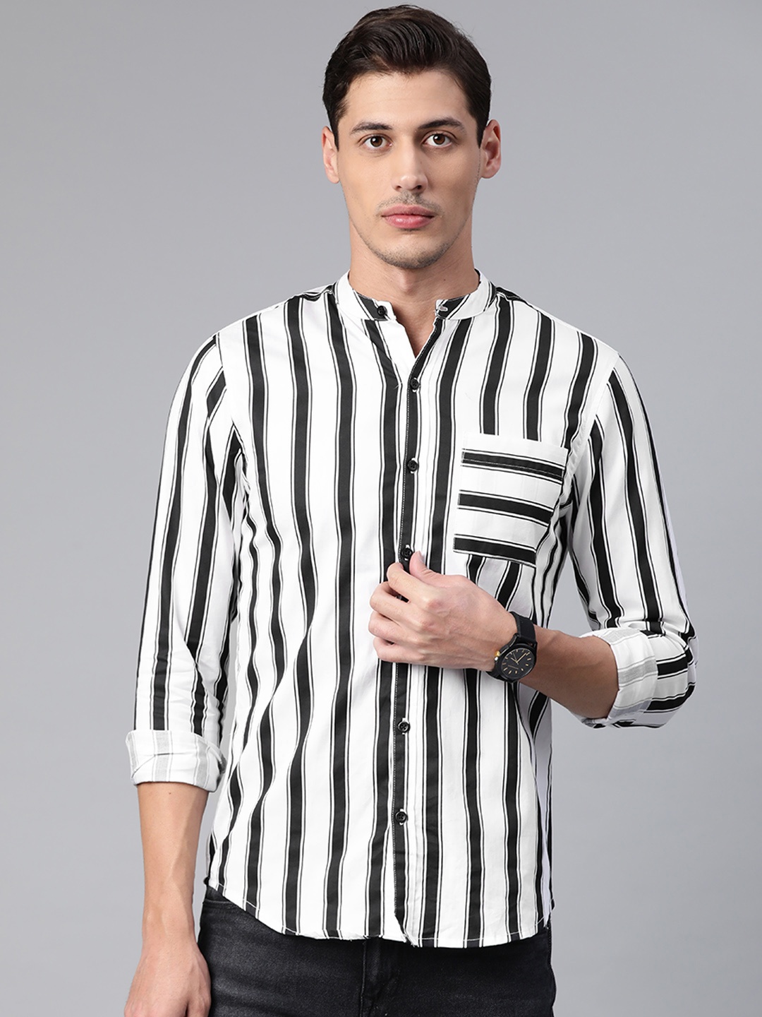 

Hubberholme Men White Striped Pure Cotton Casual Shirt