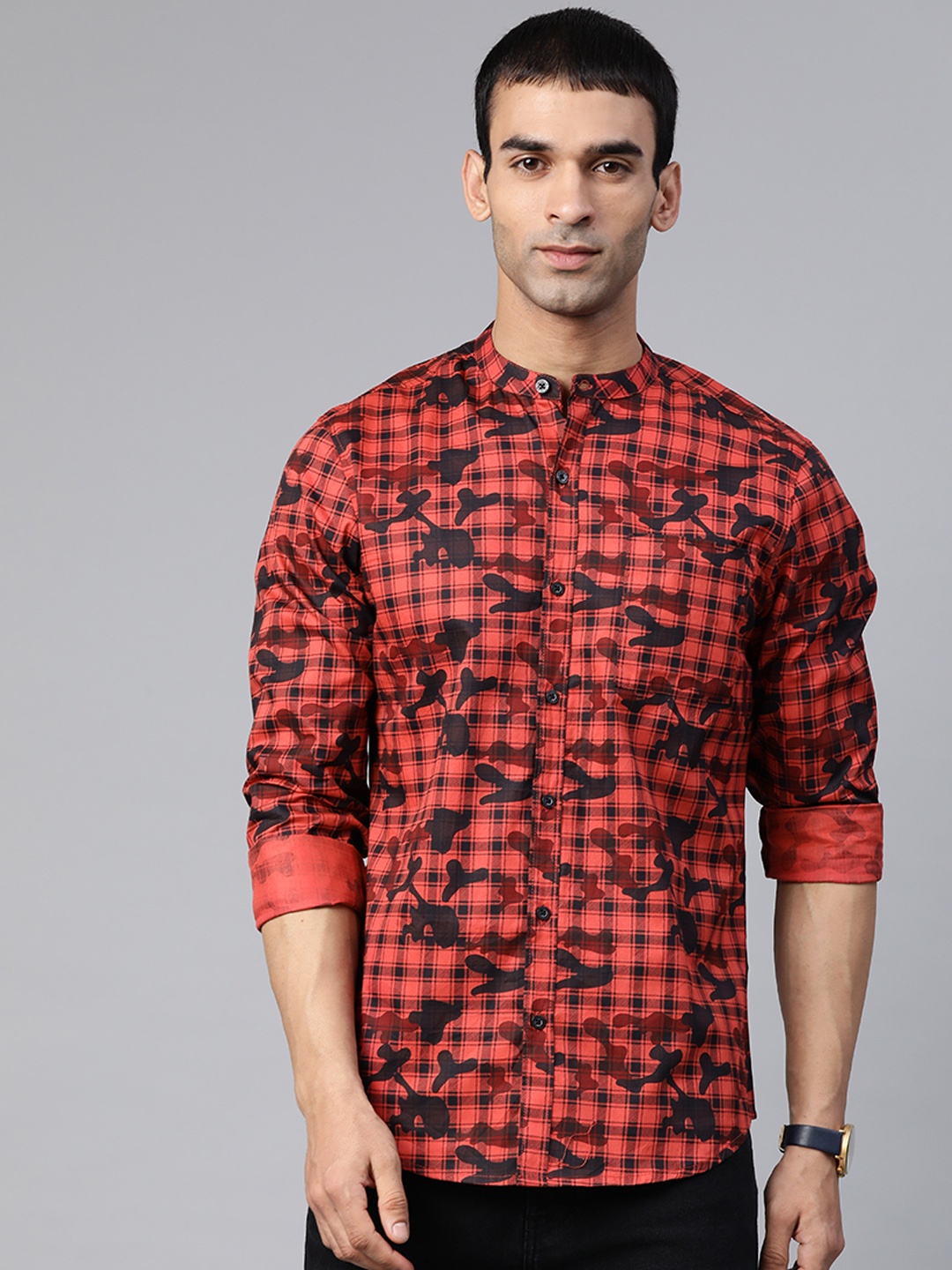 

Hubberholme Men Red & Black Printed Pure Cotton Casual Shirt