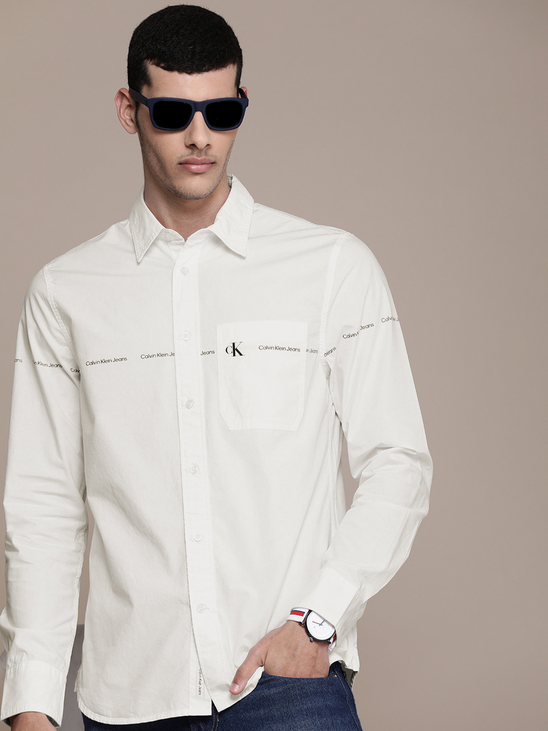 

Calvin Klein Jeans Men White Typography Printed Casual Shirt
