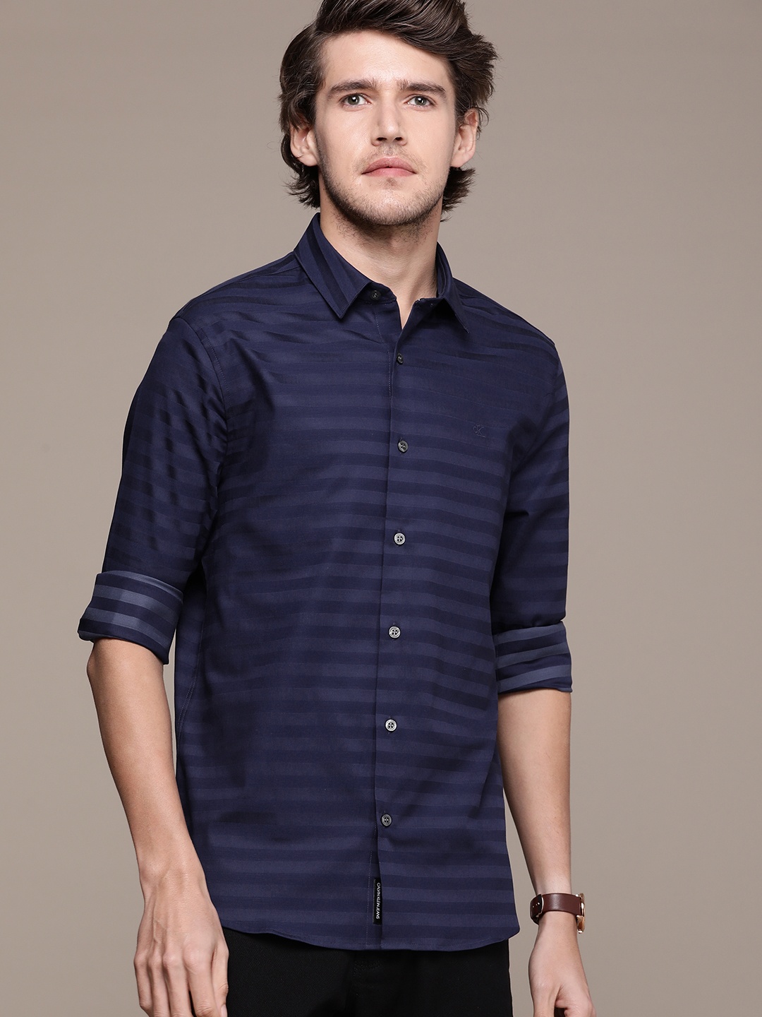 

Calvin Klein Jeans Men Blue Slim Fit Striped Casual Shirt