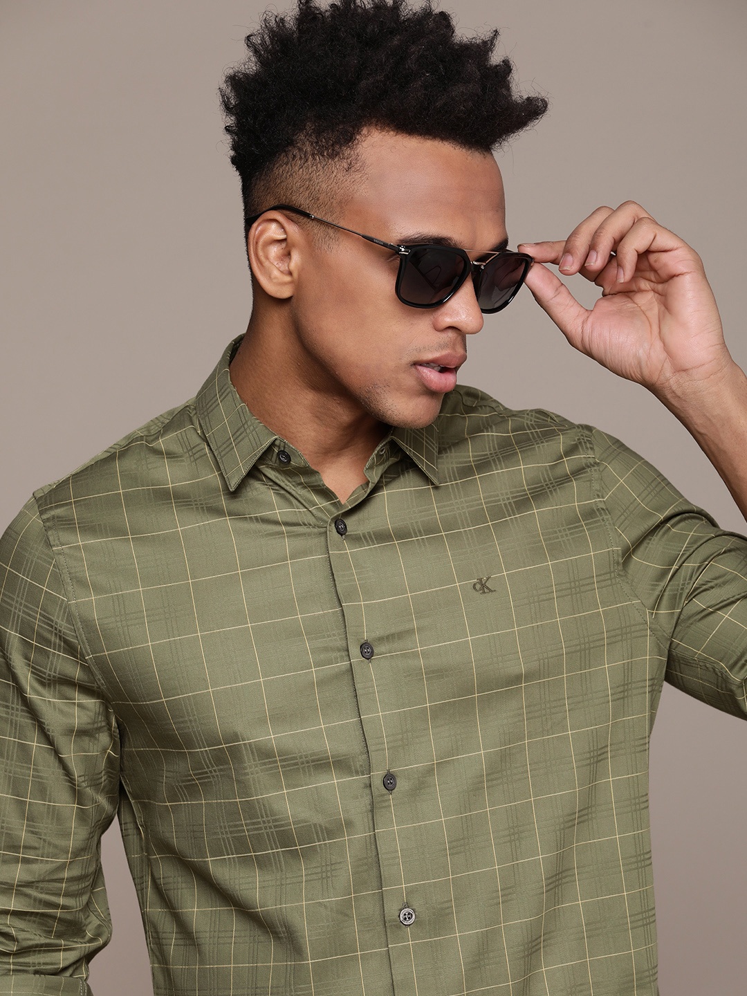 

Calvin Klein Jeans Slim Fit Checked Casual Shirt, Olive