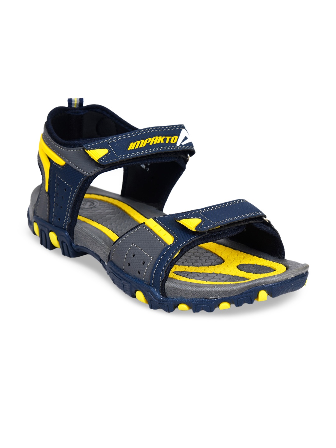 

IMPAKTO Men Blue & Yellow Patterned Sports Sandals, Navy blue