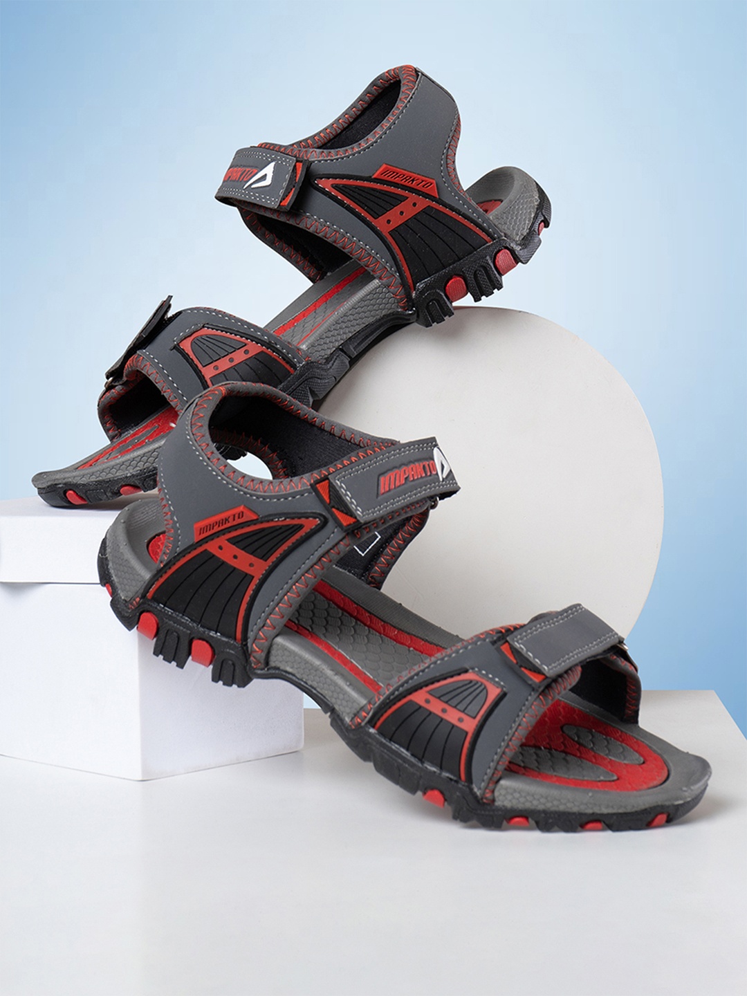 

IMPAKTO Men Grey & Red Sports Sandals