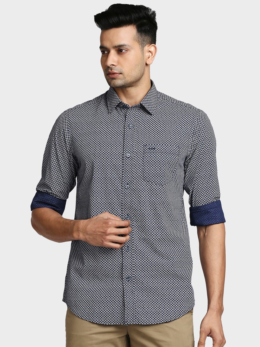 

ColorPlus Men Navy Blue Printed Formal Shirt