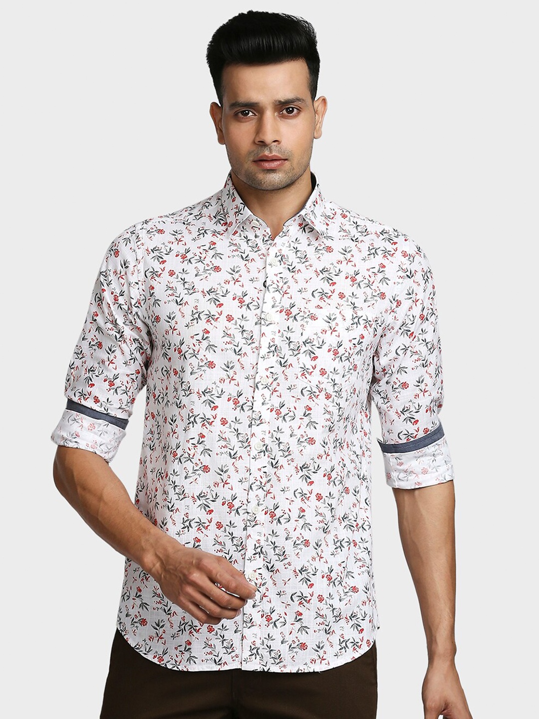 

ColorPlus Men White Floral Printed Cotton Casual Shirt