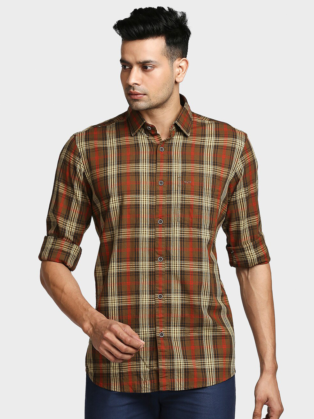 

ColorPlus Men Brown Tailored Fit Tartan Checks Checked Semiformal Shirt