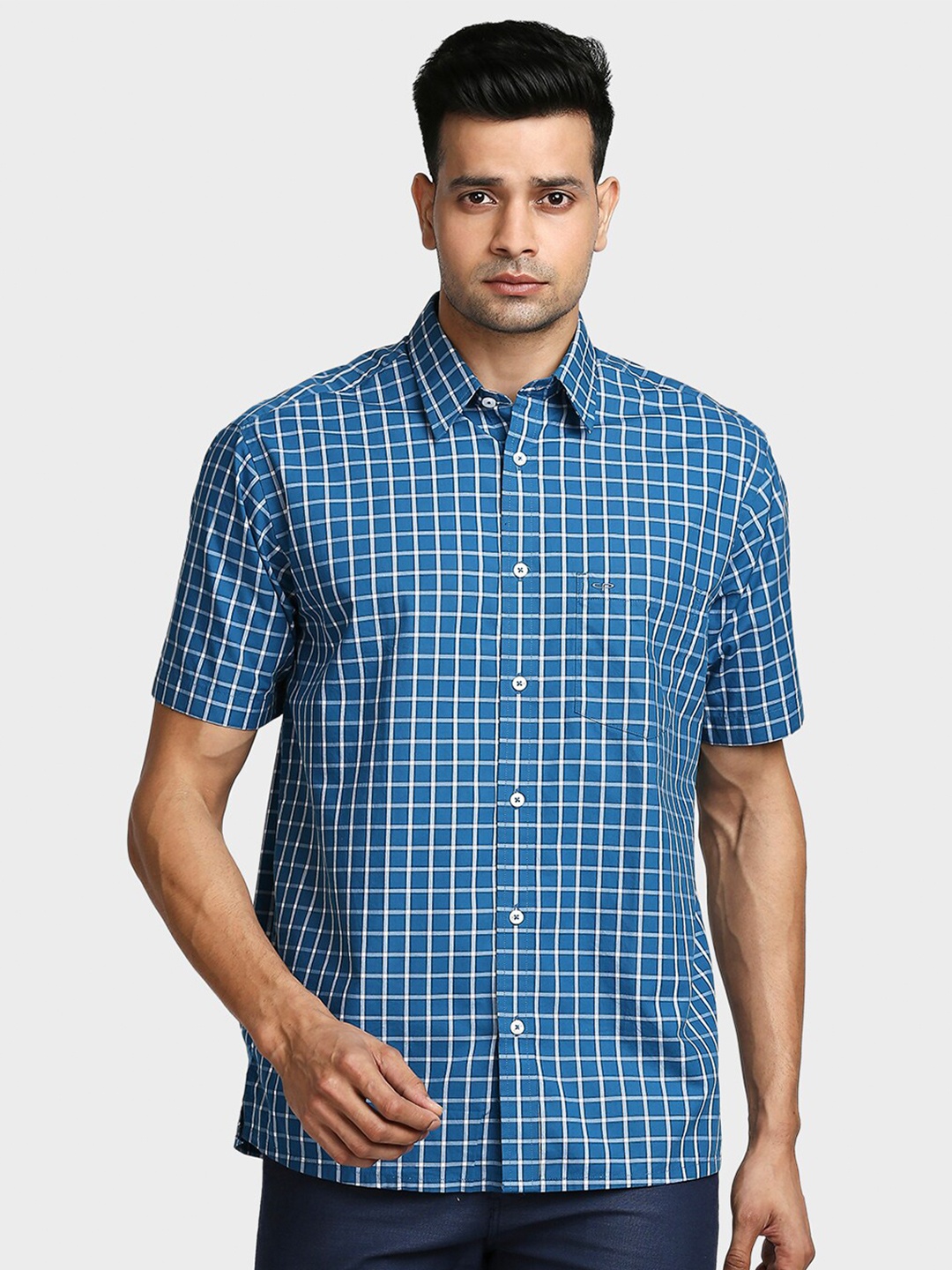 

ColorPlus Men Blue Grid Tattersall Checks Checked Semiformal Shirt