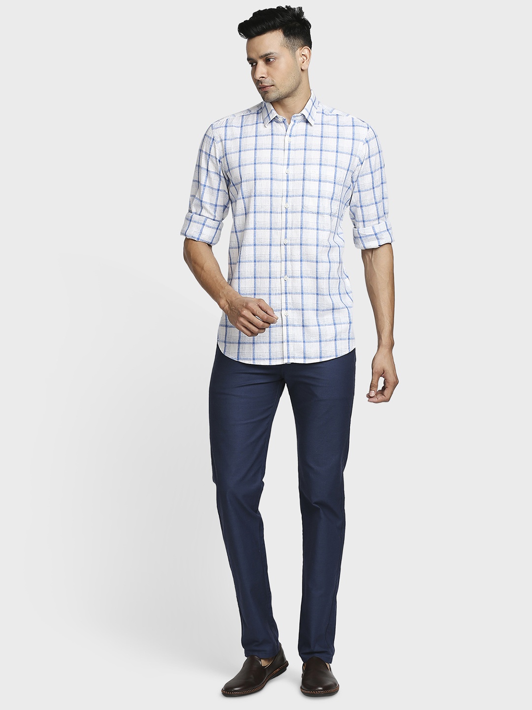 

ColorPlus Men Blue Tailored Fit Checked Casual Shirt