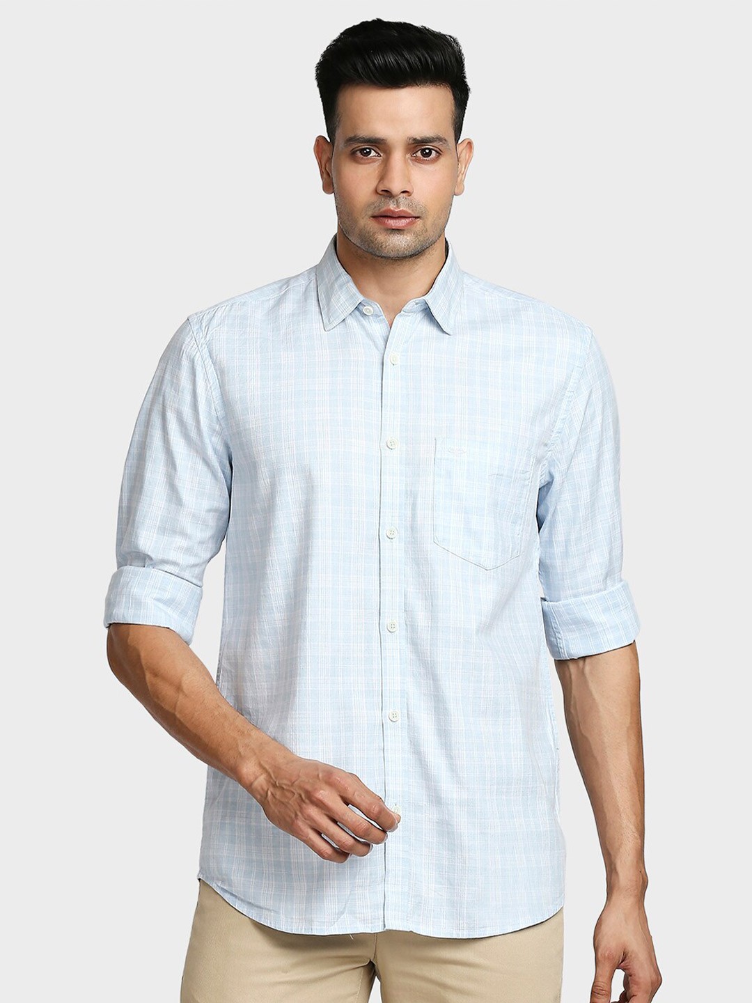 

ColorPlus Men Blue Tailored Fit Checked Casual Shirt