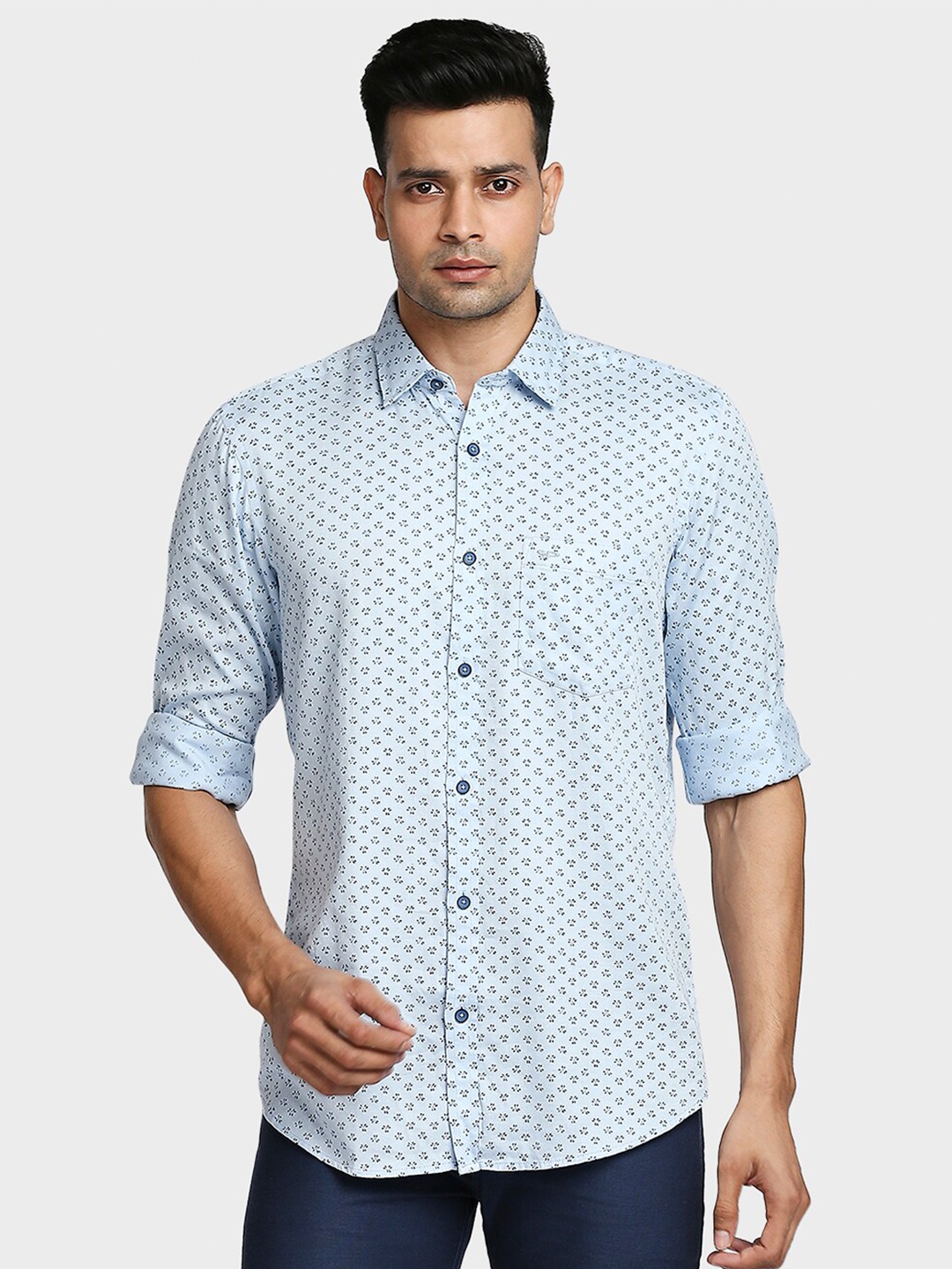 

ColorPlus Men Blue Tailored Fit Printed Casual Shirt
