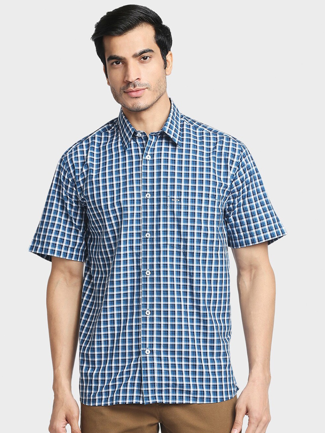 

ColorPlus Men Blue & White Gingham Checks Checked Casual Shirt