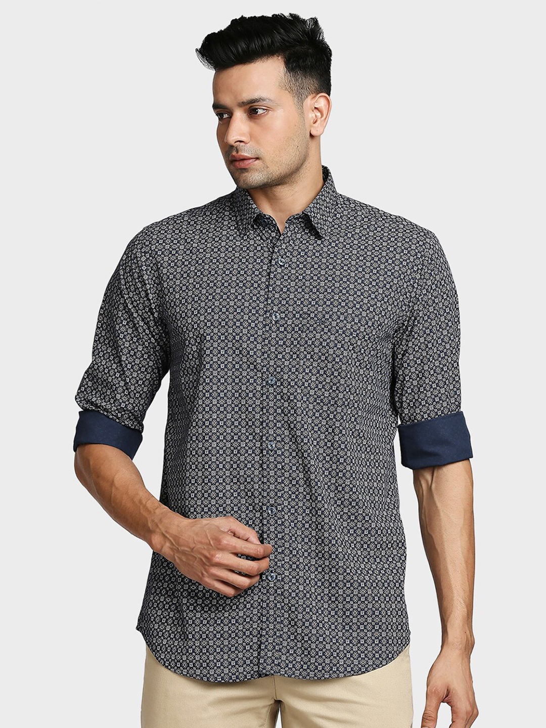 

ColorPlus Men Navy Blue Tailored Fit Opaque Printed Casual Shirt