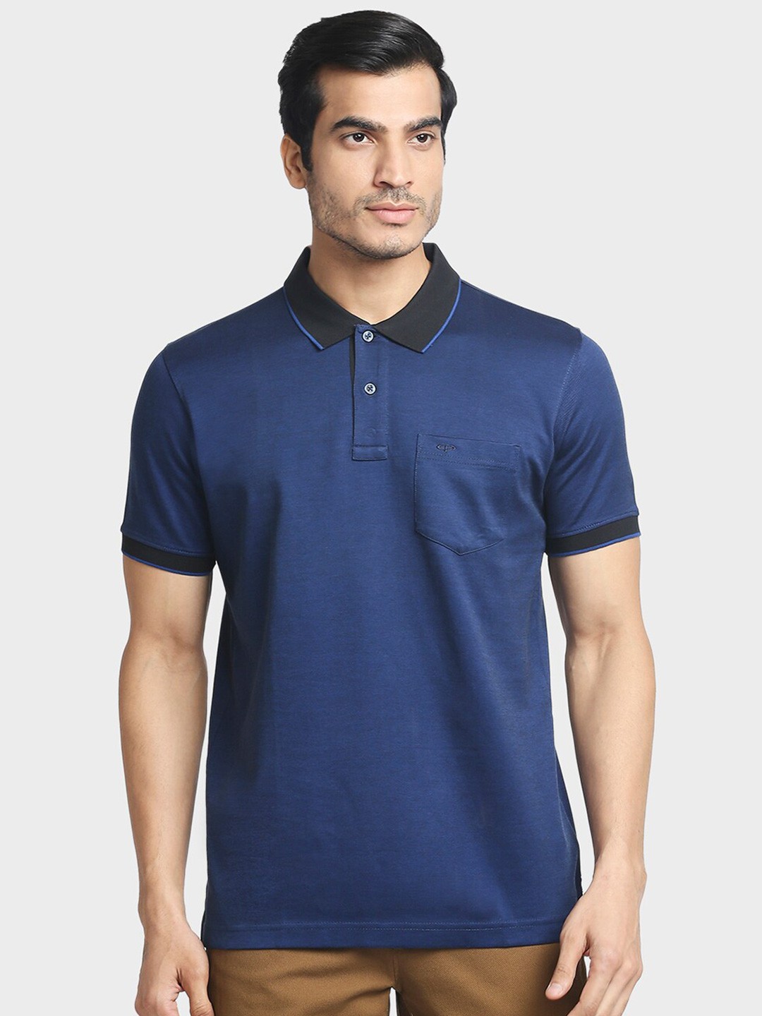 

ColorPlus Men Blue Polo Collar Pockets T-shirt