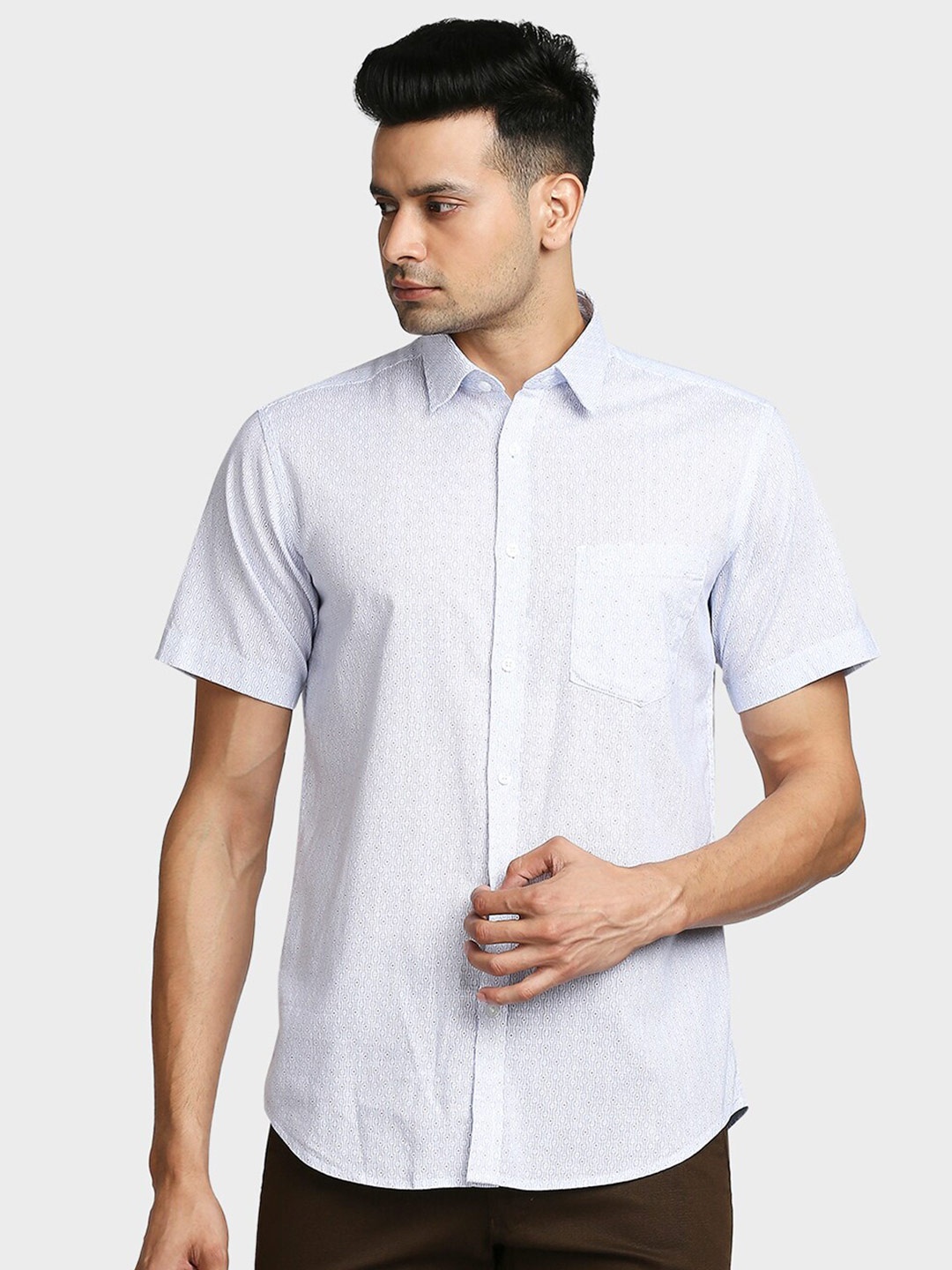 

ColorPlus Men Blue Tailored Fit Printed Casual Shirt