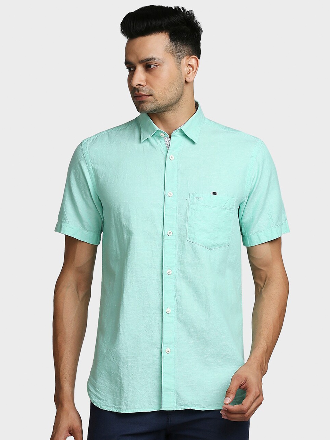 

ColorPlus Men Green Tailored Fit Casual Shirt