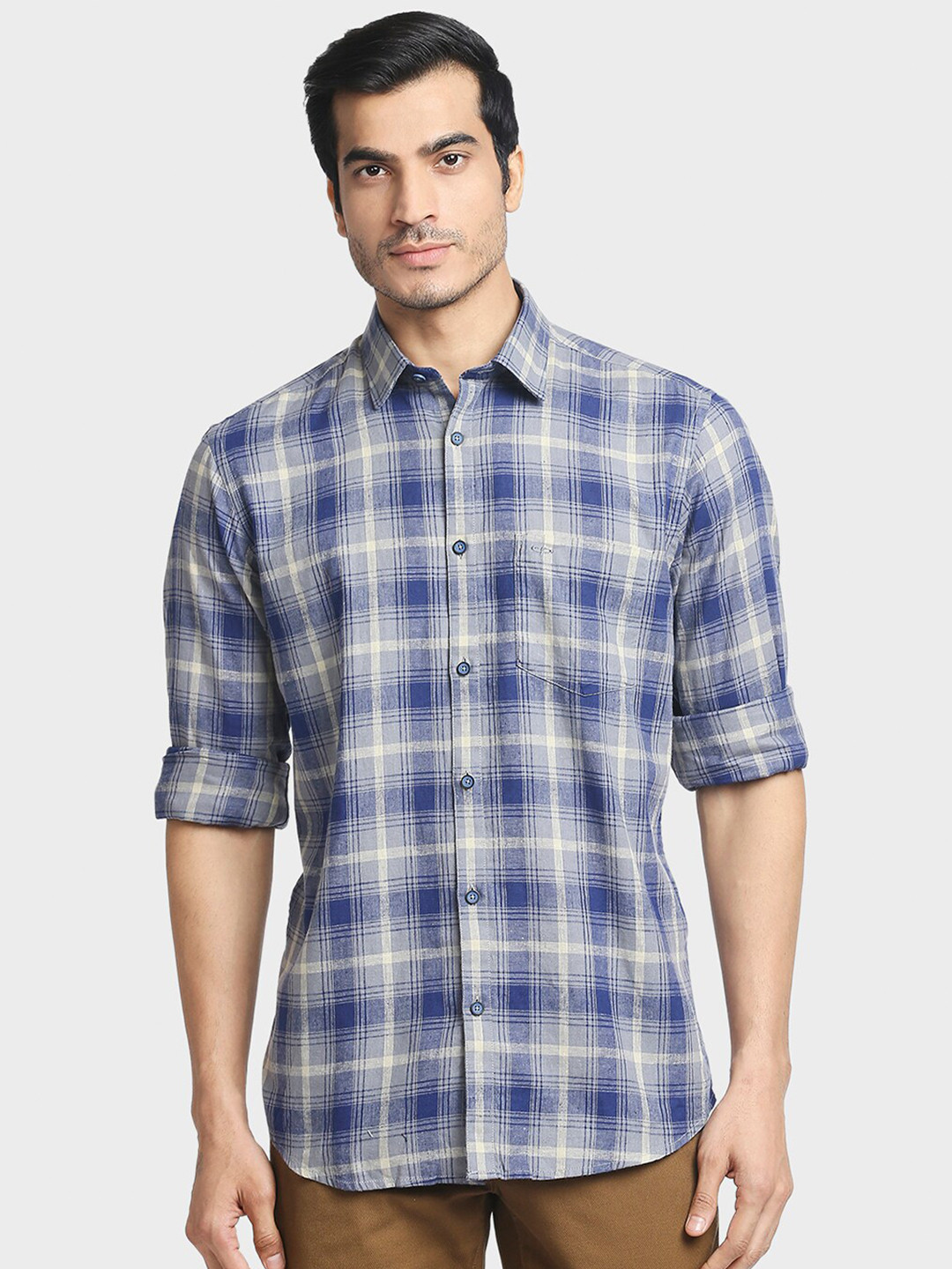 

ColorPlus Men Blue Tailored Fit Tartan Checks Checked Casual Shirt