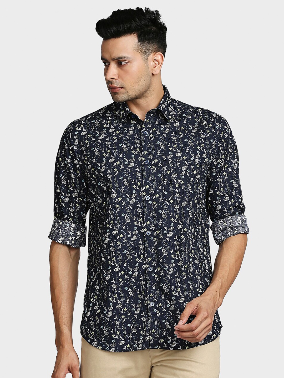

ColorPlus Men Blue Tailored Fit Floral Printed Casual Shirt