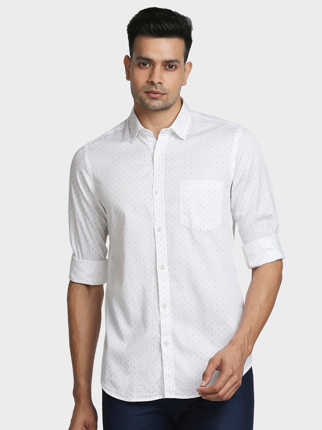 

ColorPlus Men White Printed Cotton Casual Shirt
