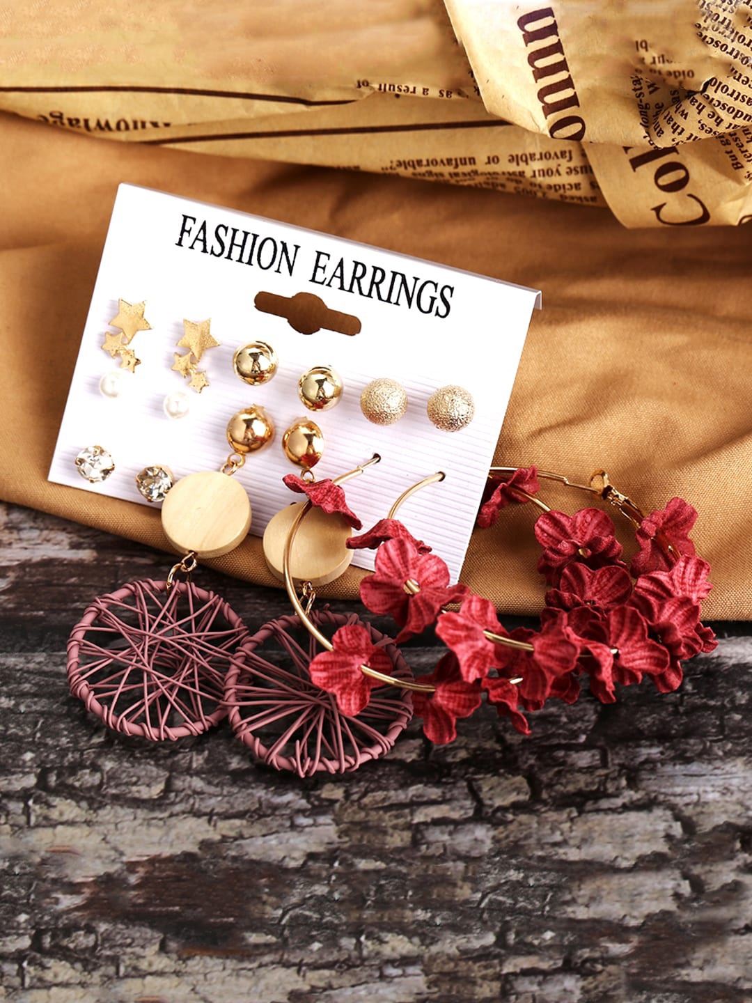 

Yellow Chimes Set of 7 Gold-Toned Contemporary Stud Drop Earrings