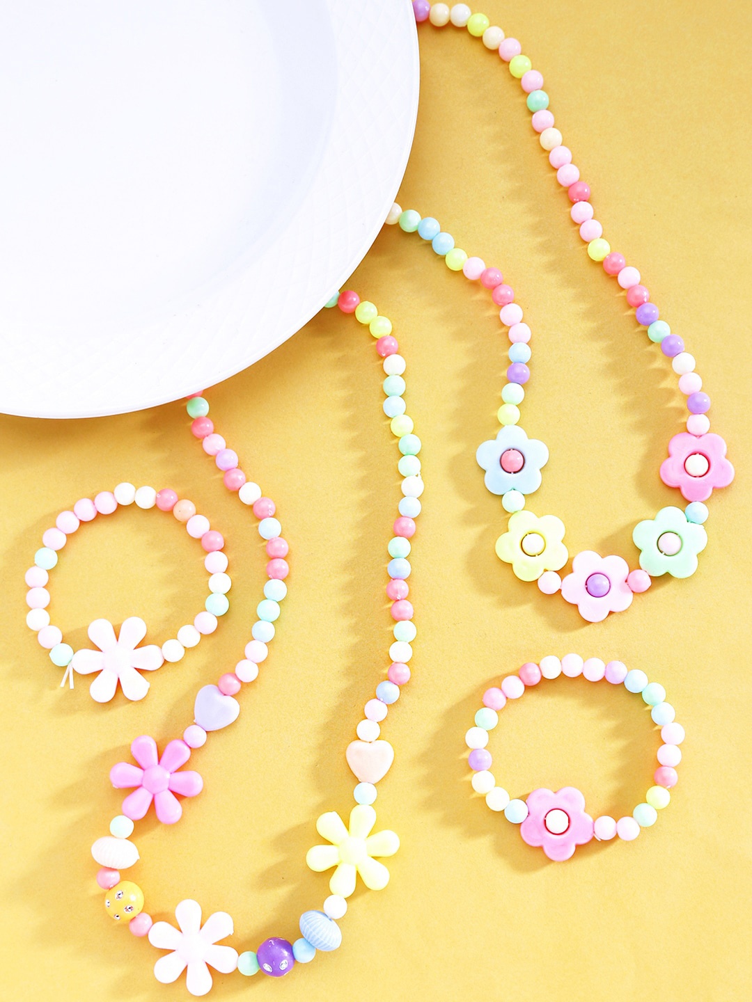 

Yellow Chimes Pink Set of 2 Floral Beaded Jewellery Set