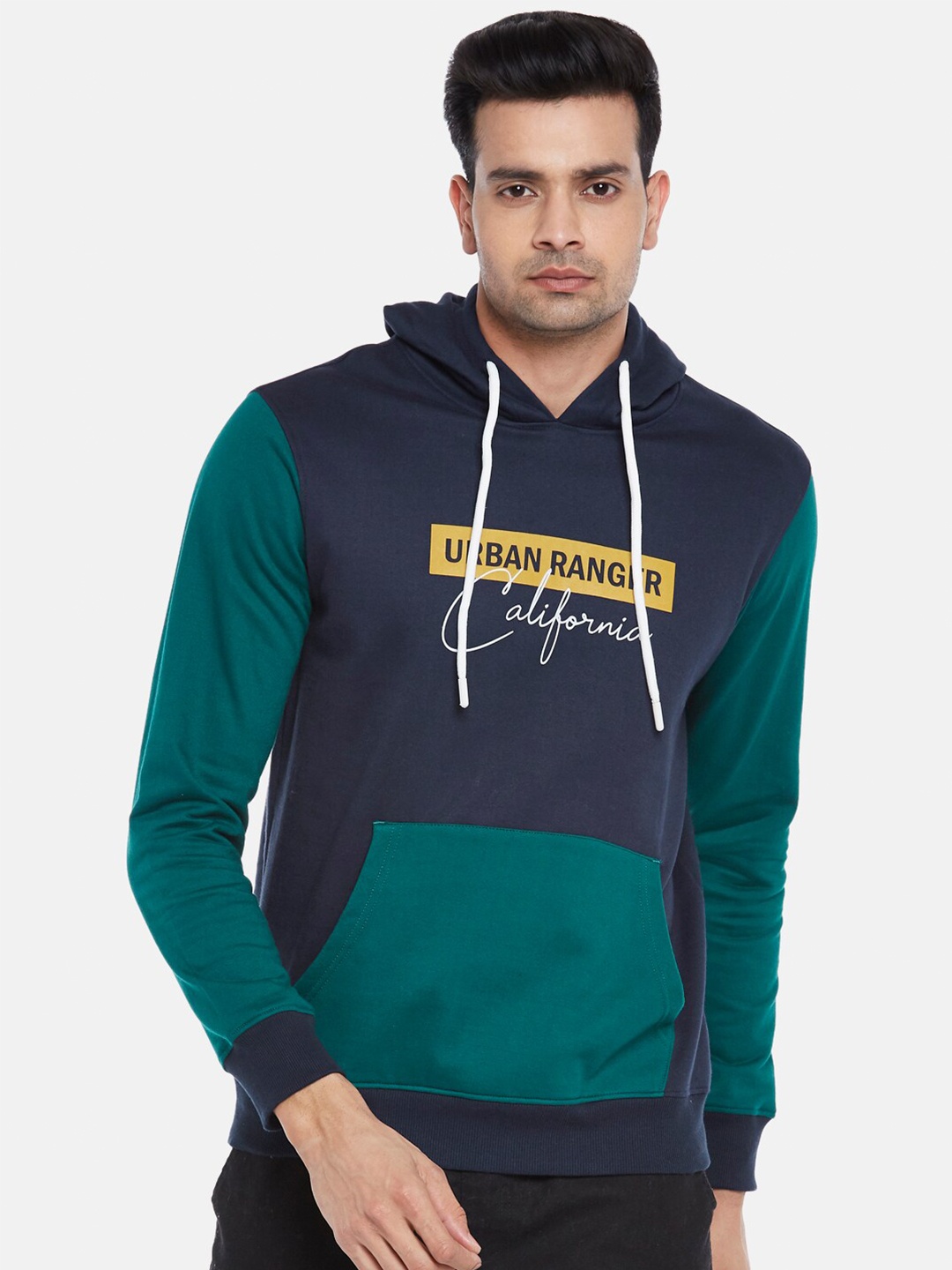 

Urban Ranger by pantaloons Men Navy Blue Printed Hooded Sweatshirt