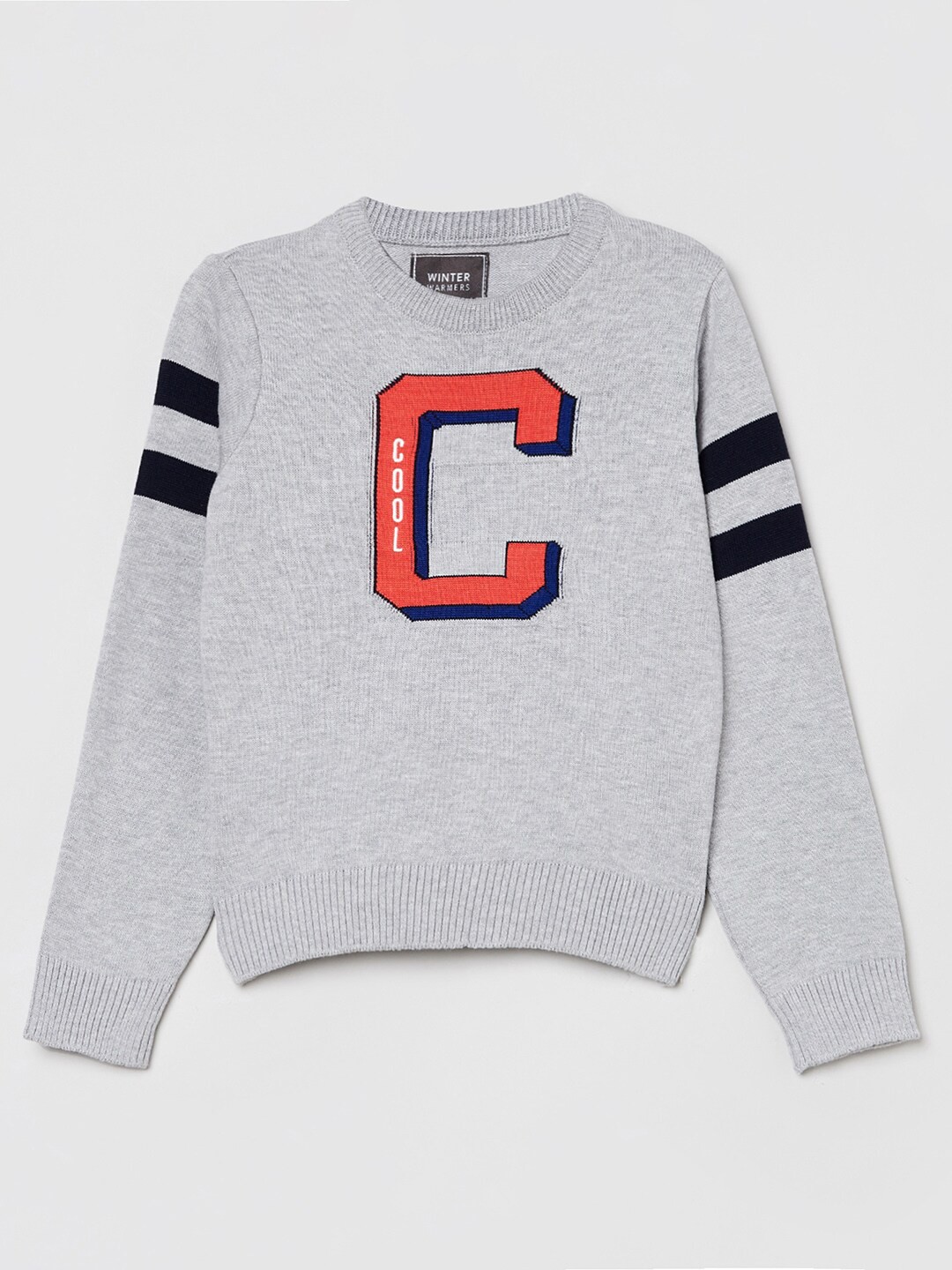 

max Boys Grey & Orange Typography Printed Pure Cotton Pullover