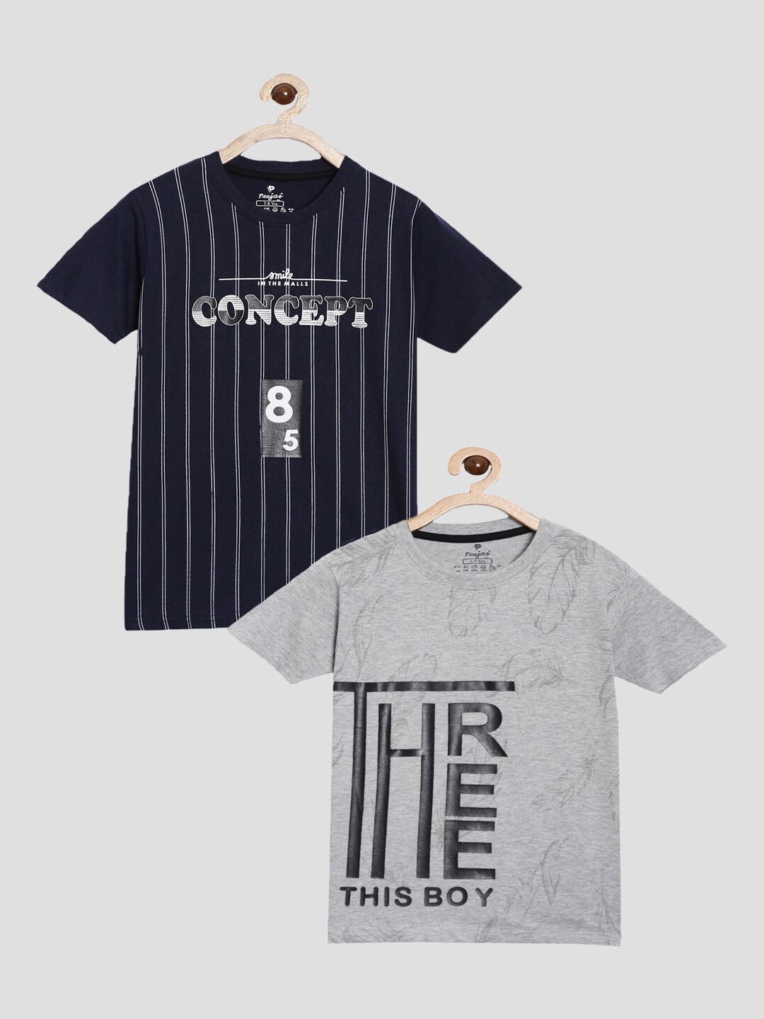 

Peejas Boys Pack of 2 Printed Pure Cotton Round Neck T-shirts, Navy blue