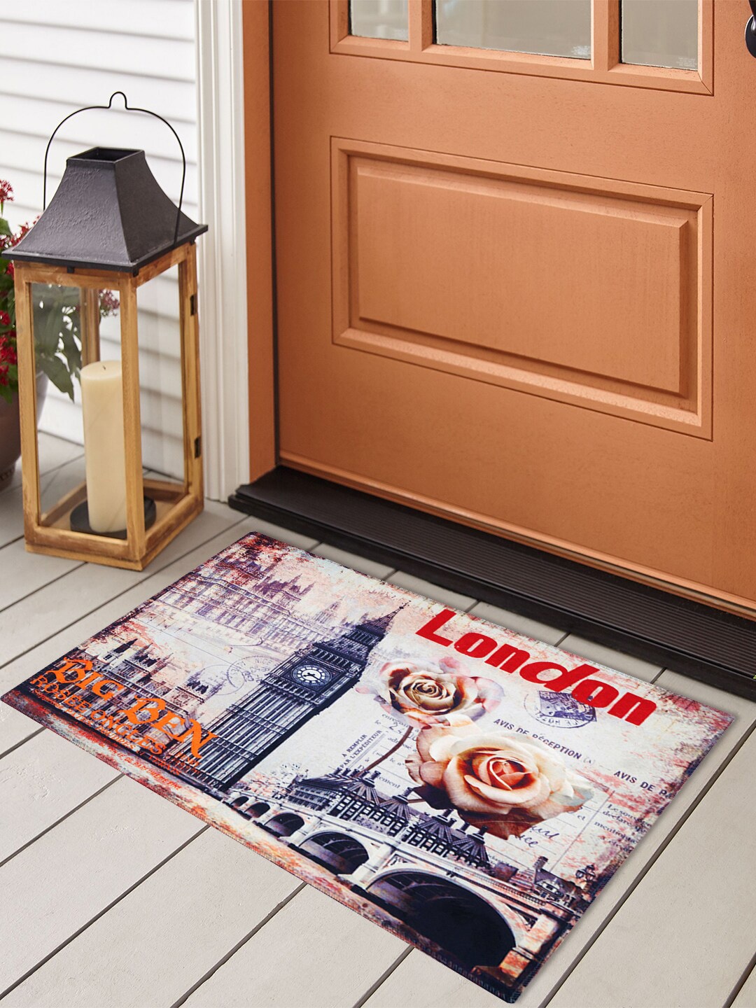 

Story@home Red & White Printed Anti-Skid Doormat, Multi