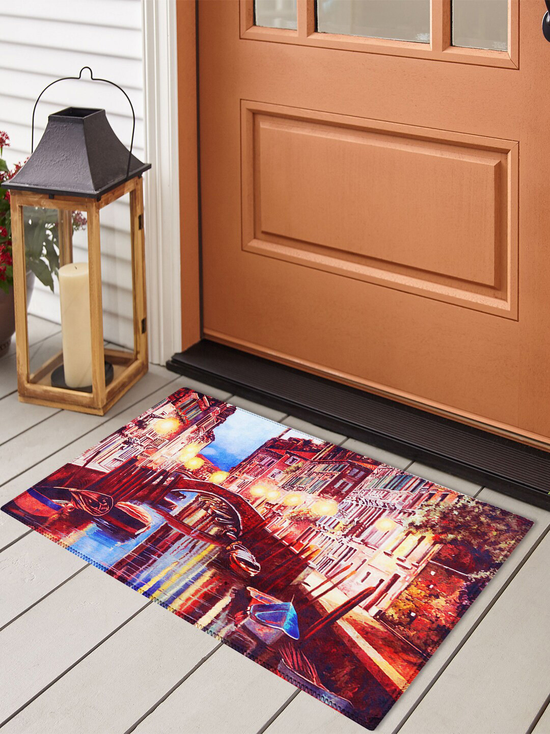 

Story@home Maroon & Blue Velvet Finish Anti skid Doormat, Navy blue