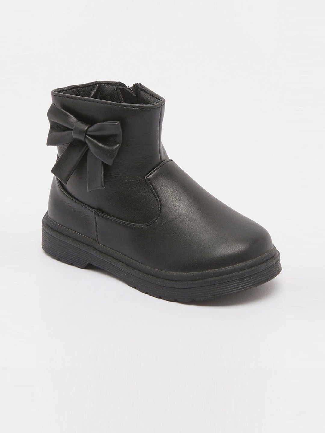 

shoexpress Girls Black Mid-Top Flat Boots with Bow