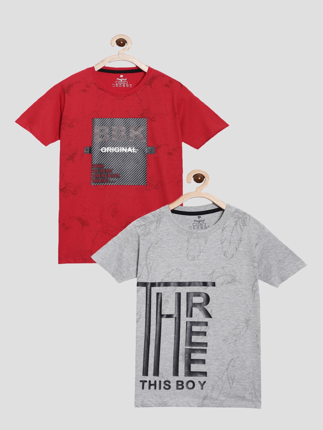 

Peejas Boys Pack of 2 Red & Grey Cotton Typography T-shirt