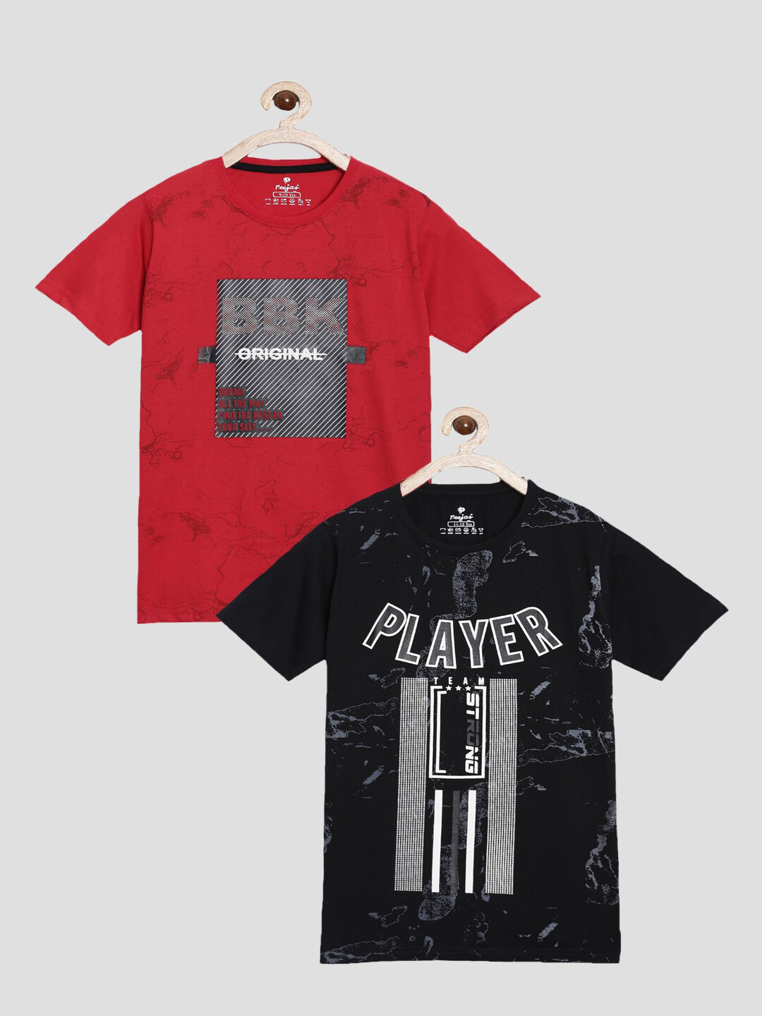 

Peejas Boys Pack of 2 Red & Black Printed Pure Cotton T-shirt