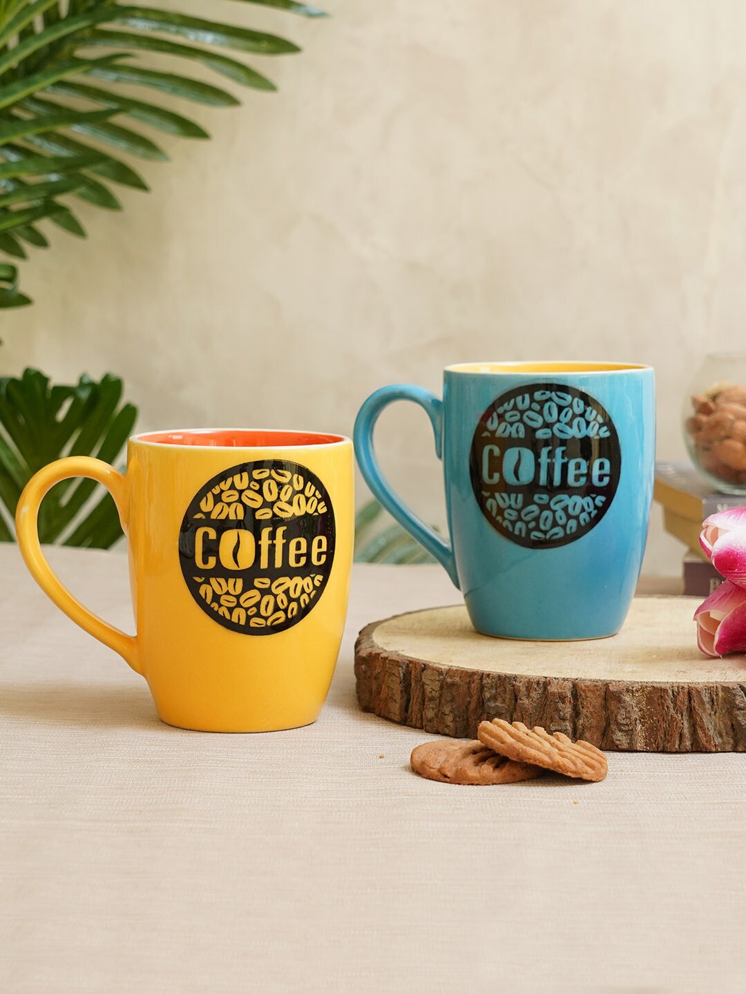 

TIED RIBBONS Set of 2 Printed Ceramic Coffee Mugs Cups, Multi