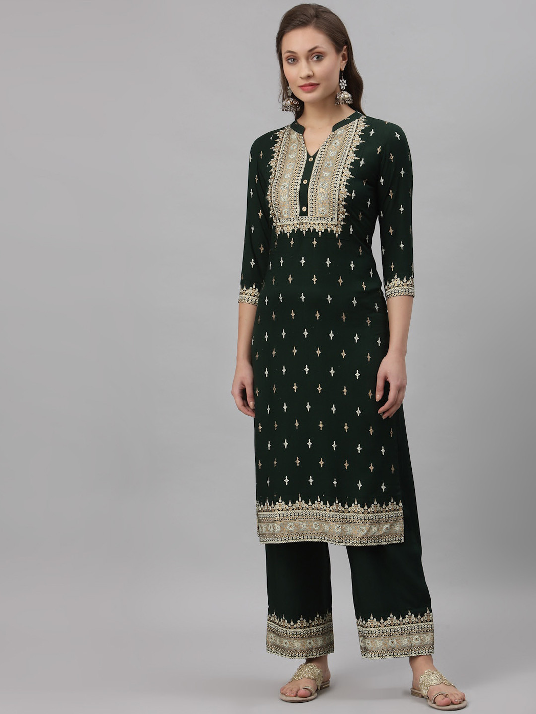 

SANISA Women Green Ethnic Motifs Printed Kurta with Palazzos
