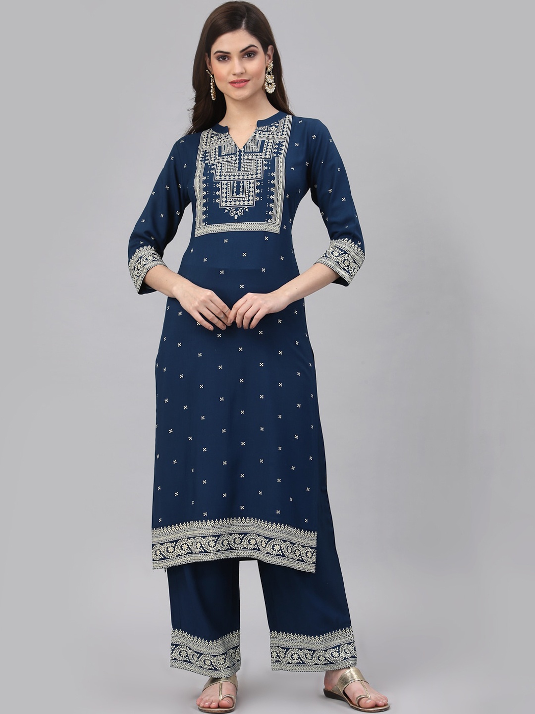 

SANISA Women Blue Yoke Design Kurta with Palazzos