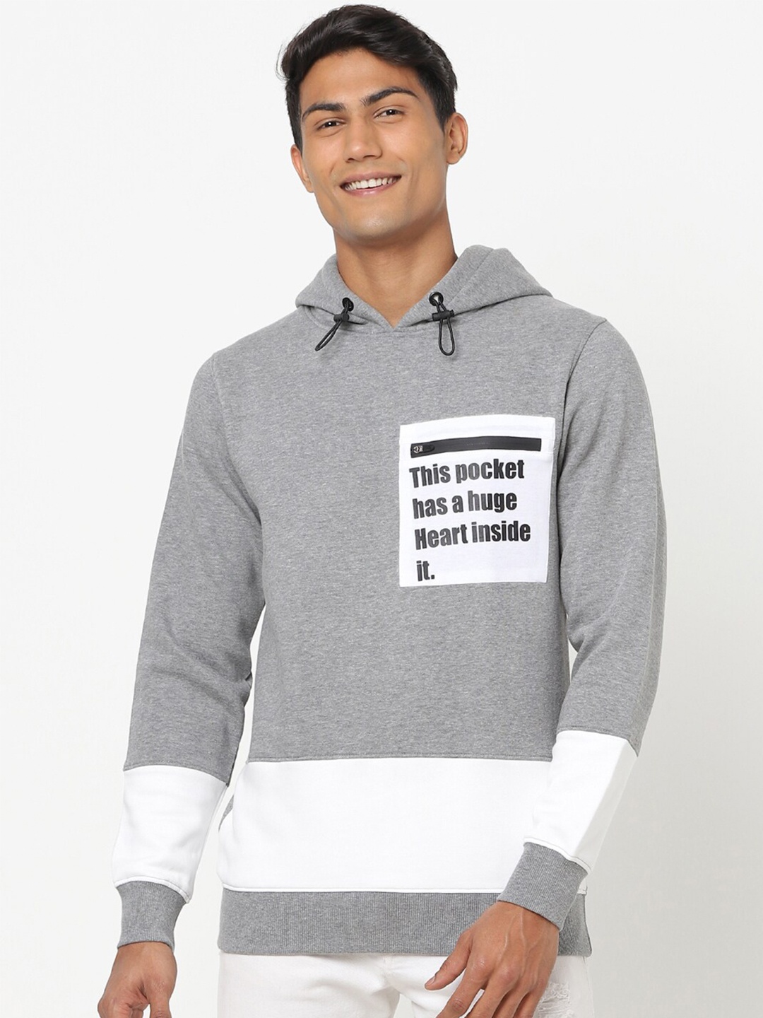 

Bewakoof Men Grey Printed Fleece Hooded Sweatshirt