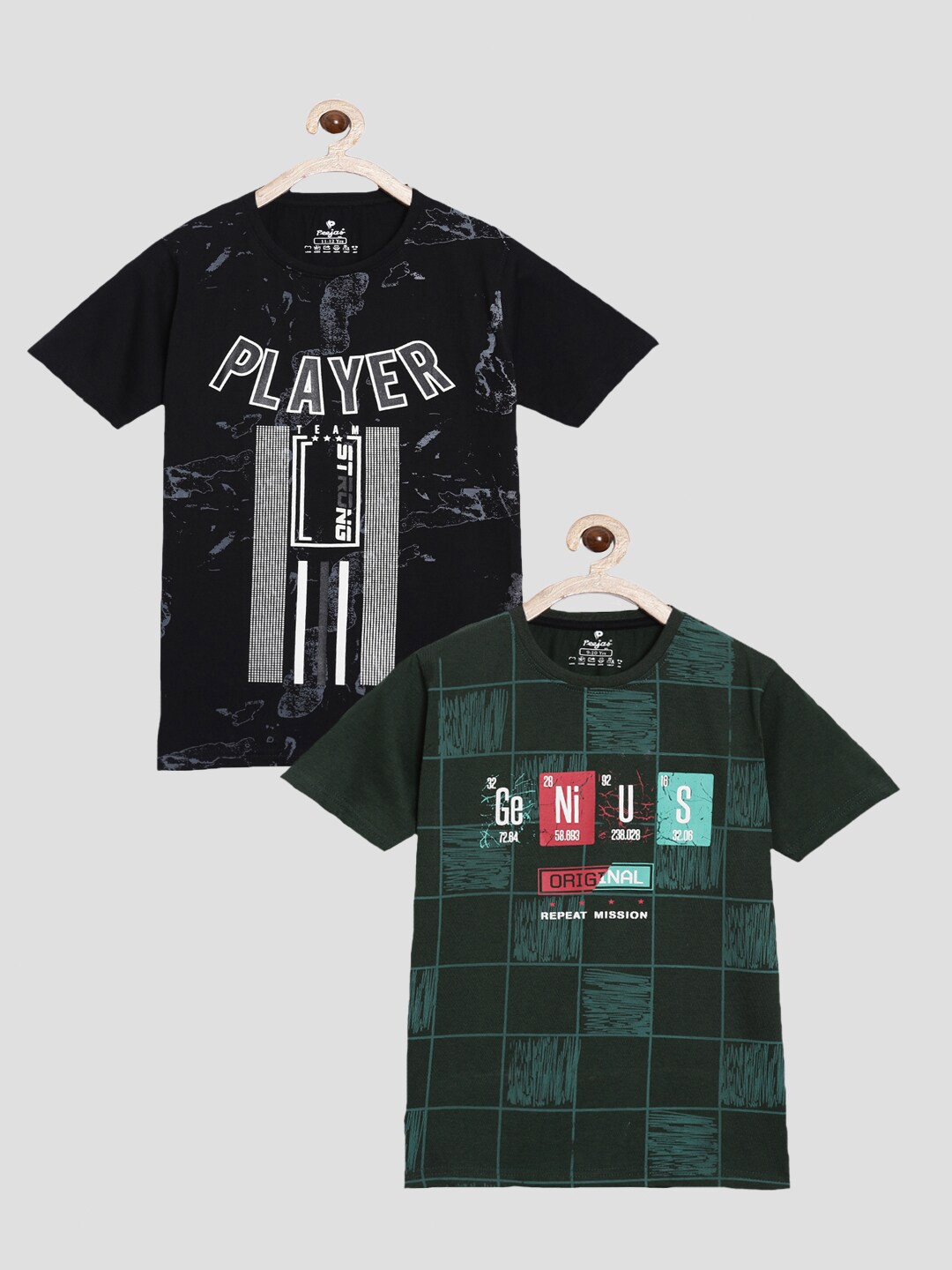 

Peejas Boys Black & Green Typography 2 Printed Cotton T-shirts