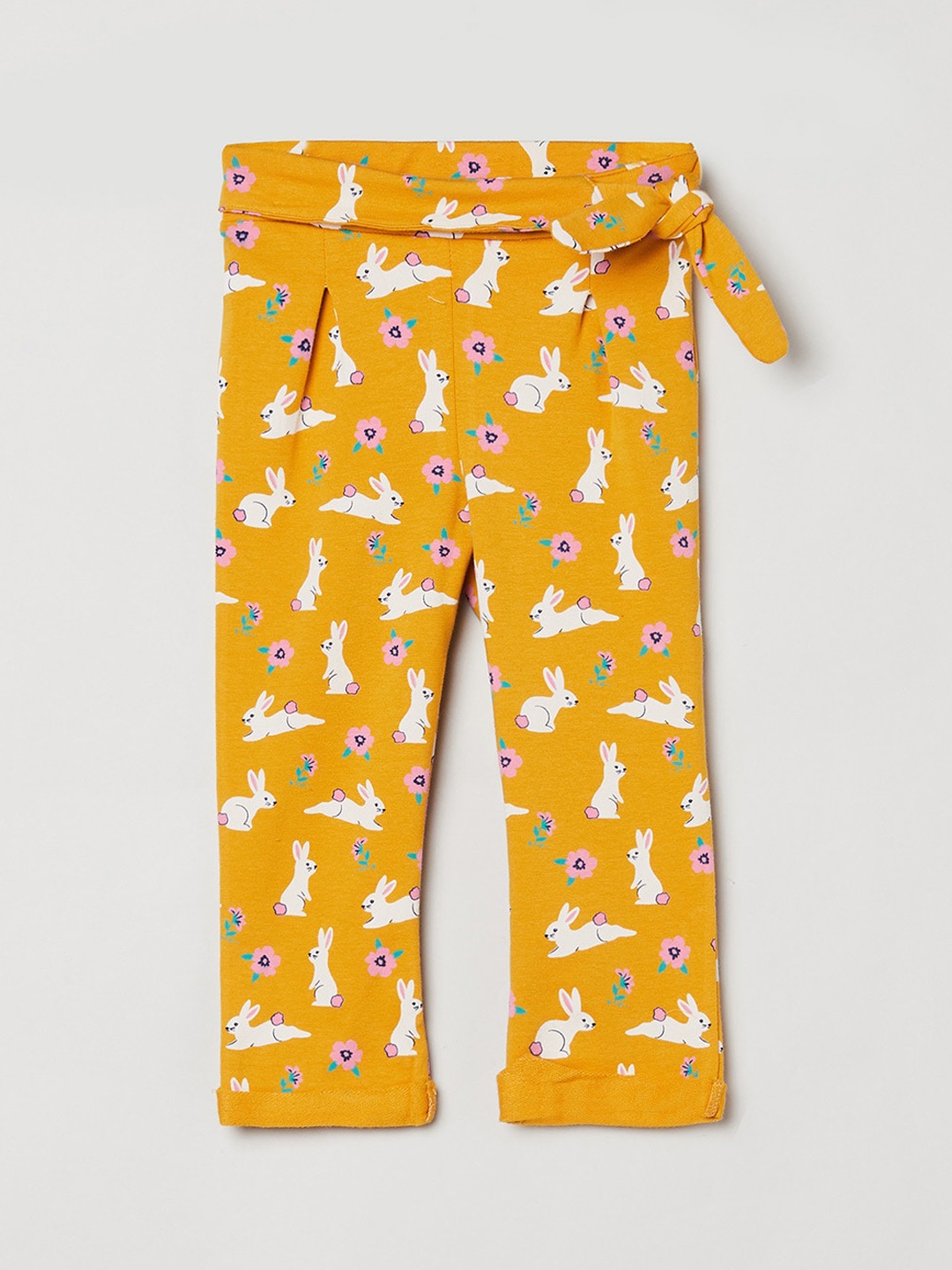 

max Girls Yellow Printed Pleated Trousers