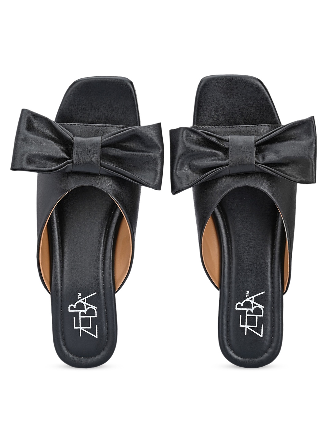 

Zebba Women Black Open Toe Flats with Bows