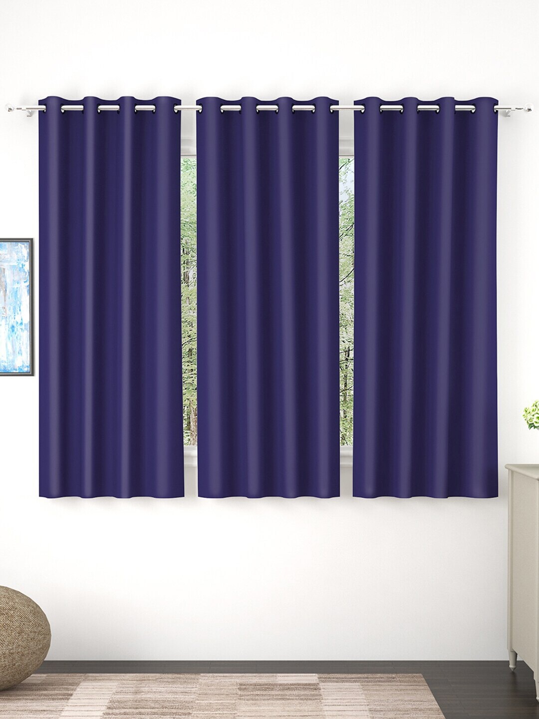 

Story@home Set of 3 Violet Faux Silk Solid Window Curtain