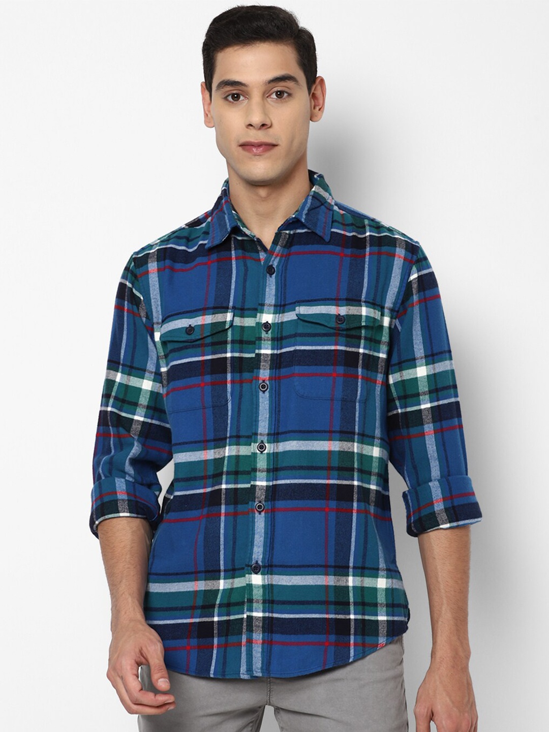 

AMERICAN EAGLE OUTFITTERS Men Blue Tartan Checks Checked Casual Shirt