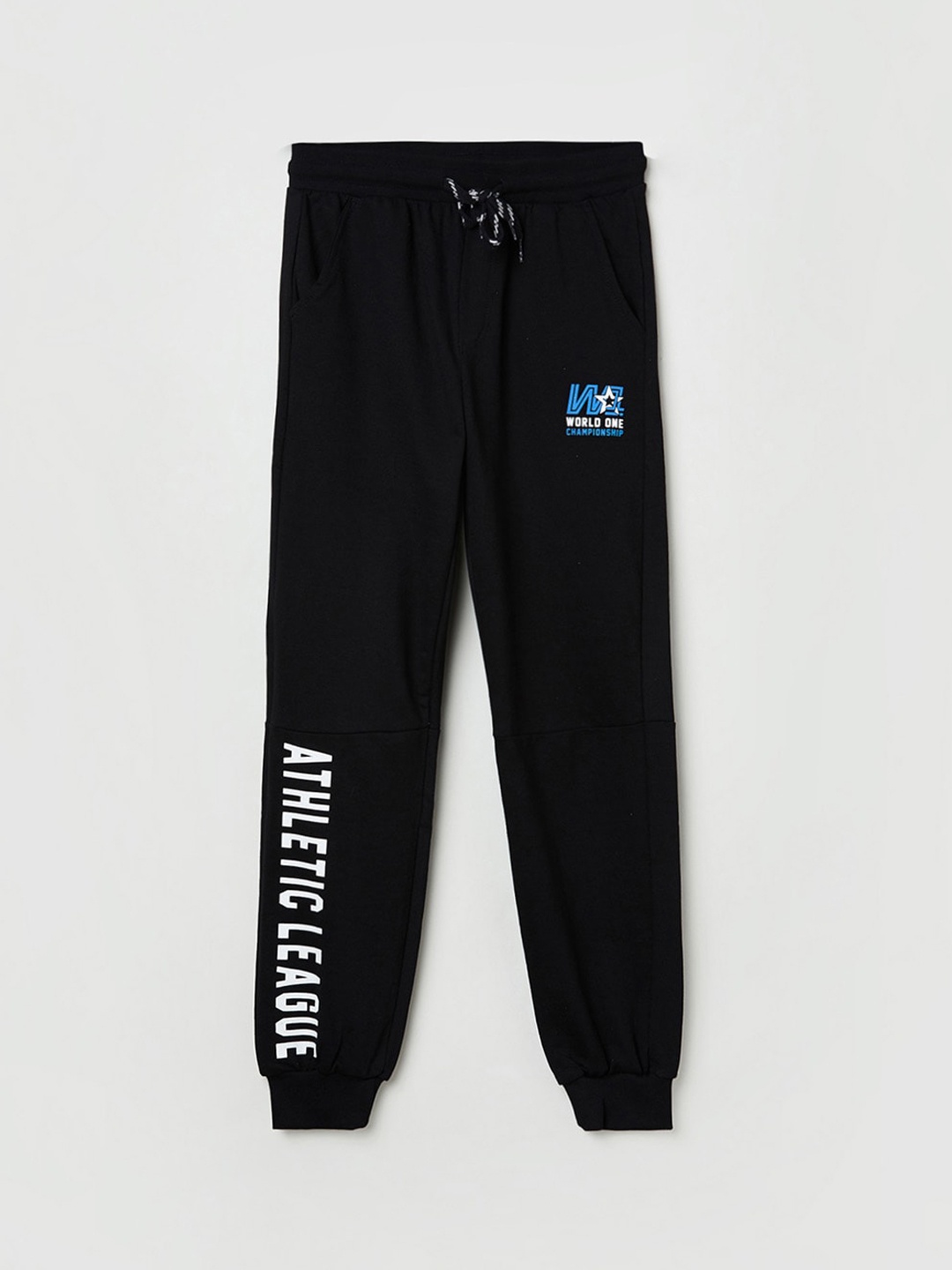 

max Boys Black Printed Pure Cotton Joggers