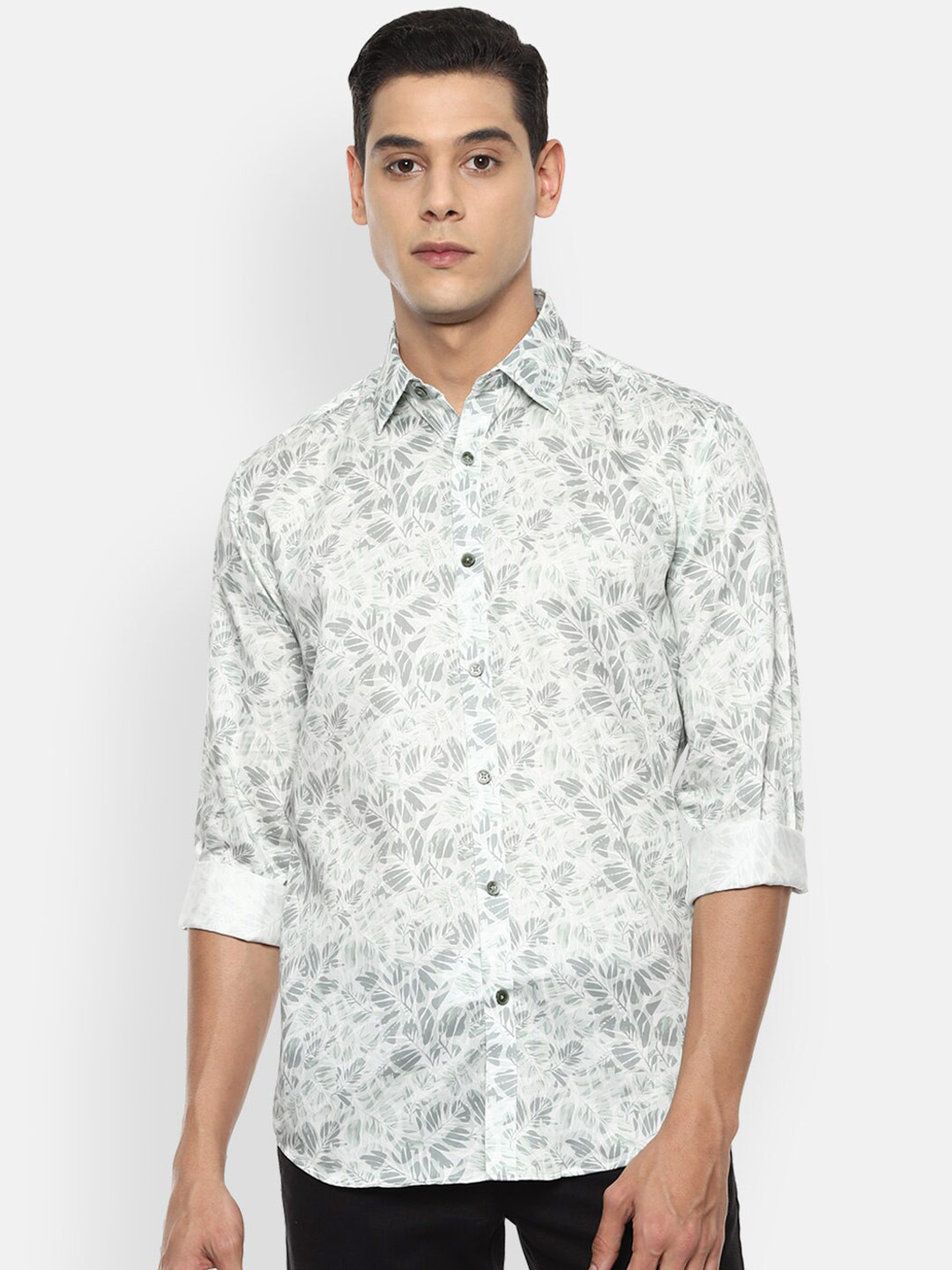 

V Dot Men Grey Slim Fit Printed Casual Shirt