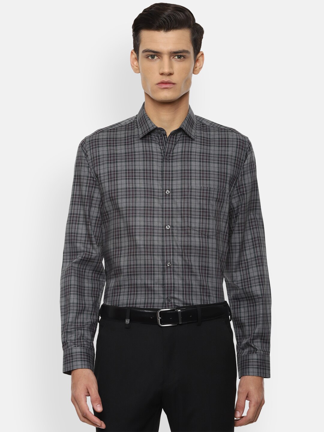 

Van Heusen Men Grey Checked Formal Shirt