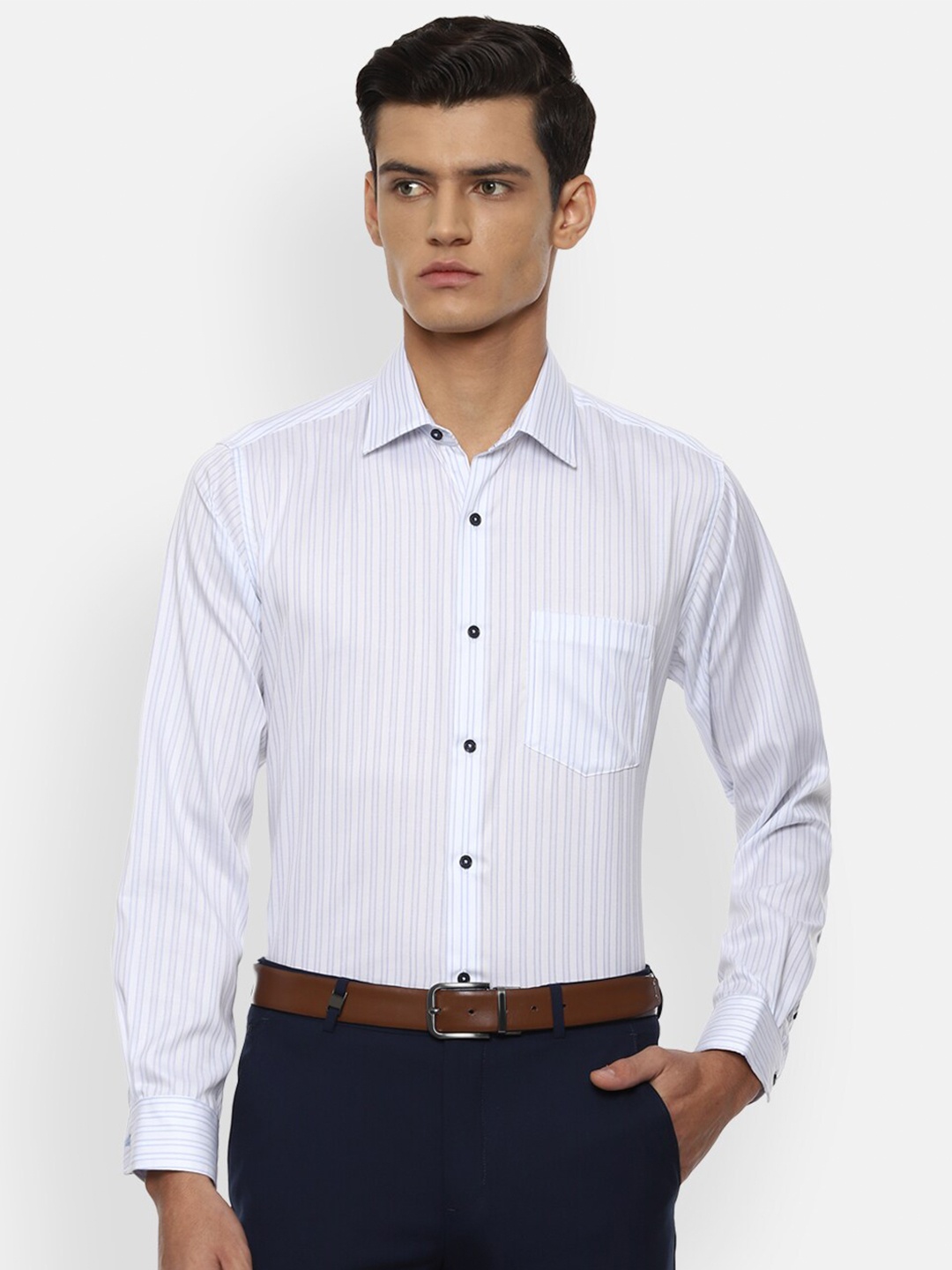 

Van Heusen Men Blue Striped Formal Shirt